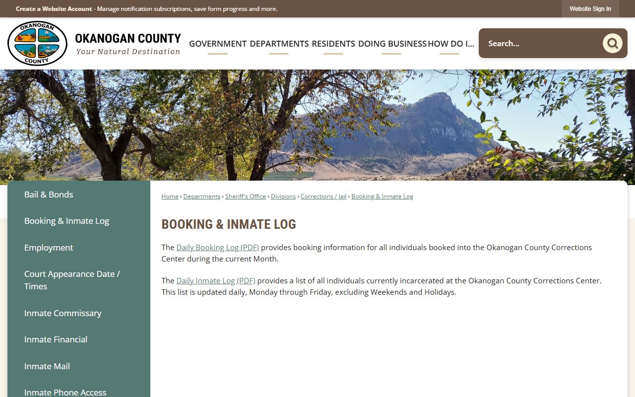 Okanogan County booking and inmate log official page